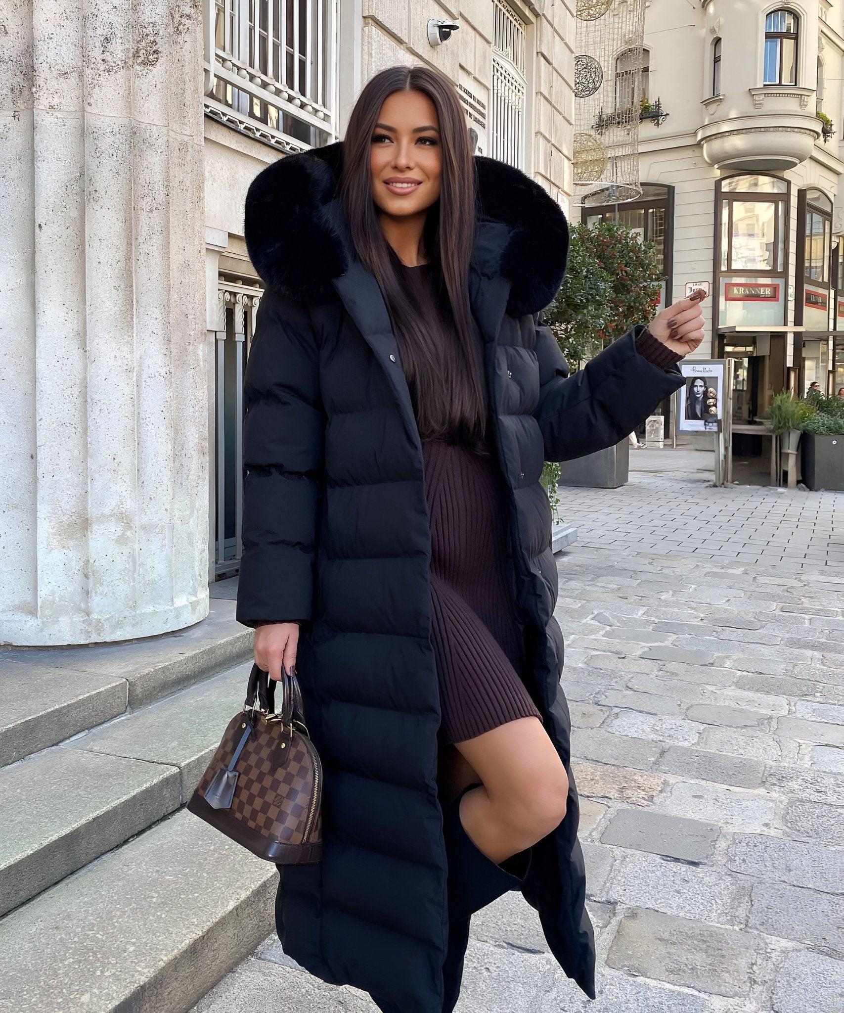 Doudoune longue avec col en fourrure - Relivaro