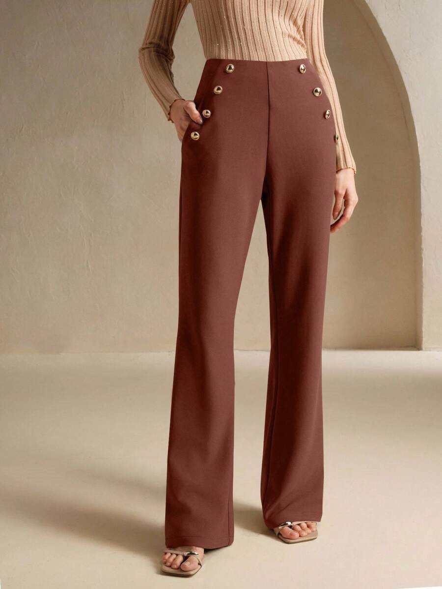 High Waist Flared Air Slimming Draped Pants Women - Relivaro