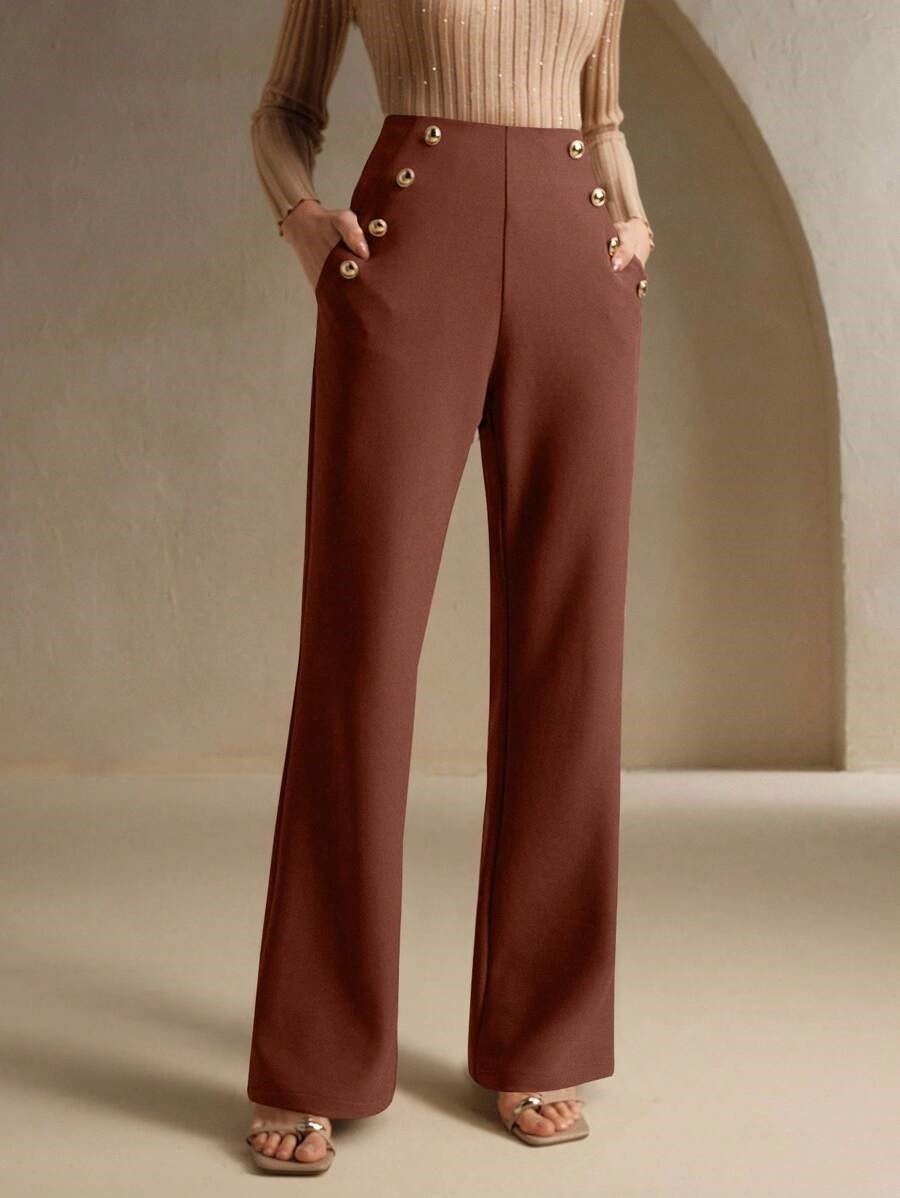 High Waist Flared Air Slimming Draped Pants Women - Relivaro