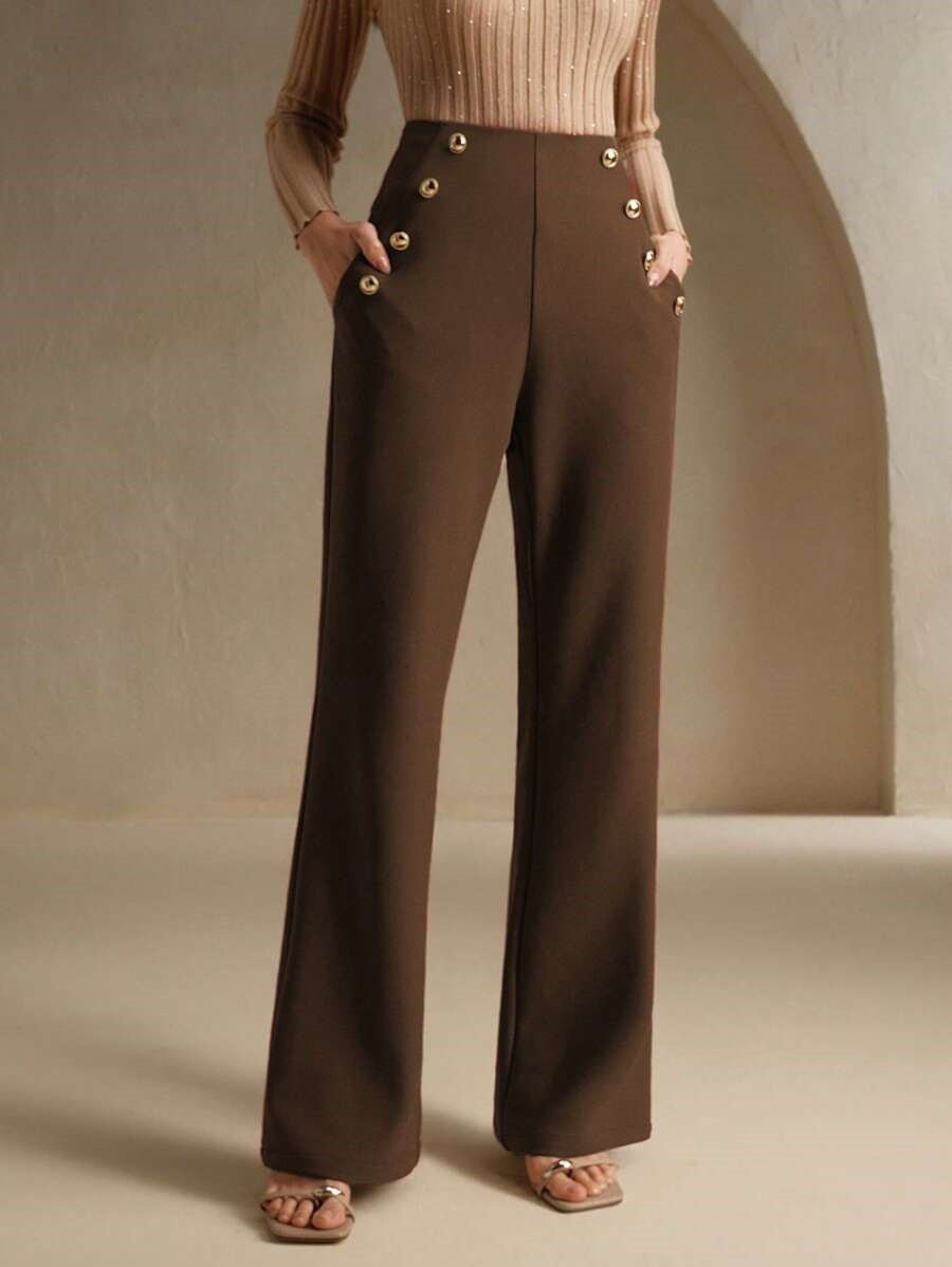 High Waist Flared Air Slimming Draped Pants Women - Relivaro