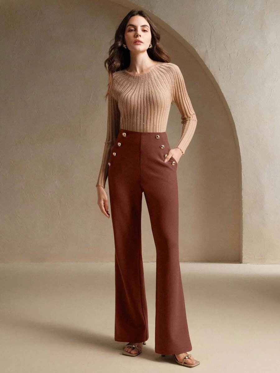 High Waist Flared Air Slimming Draped Pants Women - Relivaro