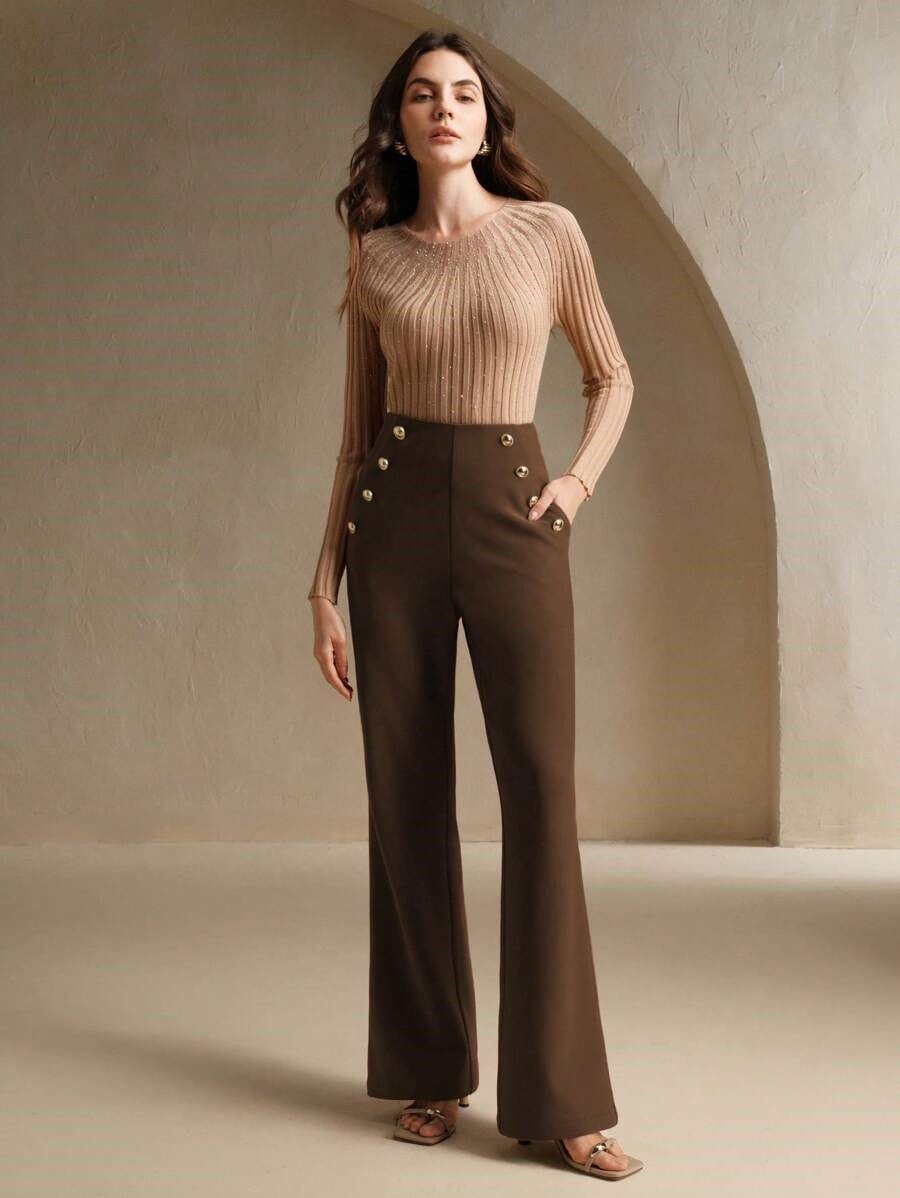 High Waist Flared Air Slimming Draped Pants Women - Relivaro