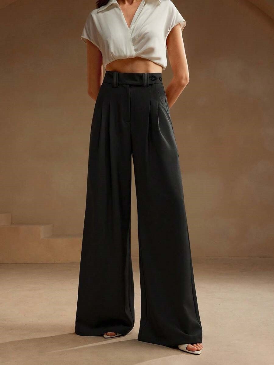 High Waist Temperament Draping Wide - leg Trousers For Women - Relivaro