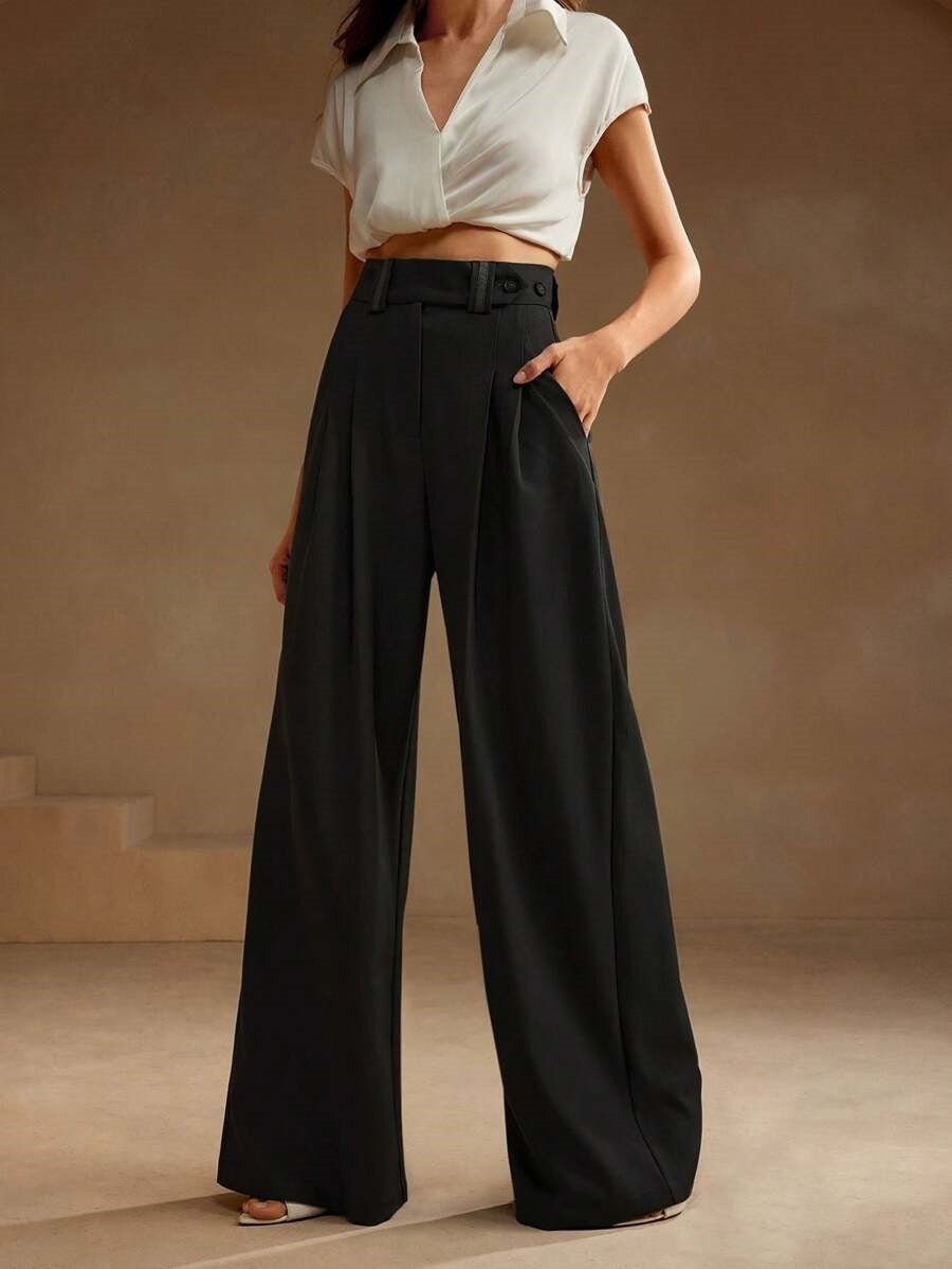 High Waist Temperament Draping Wide - leg Trousers For Women - Relivaro