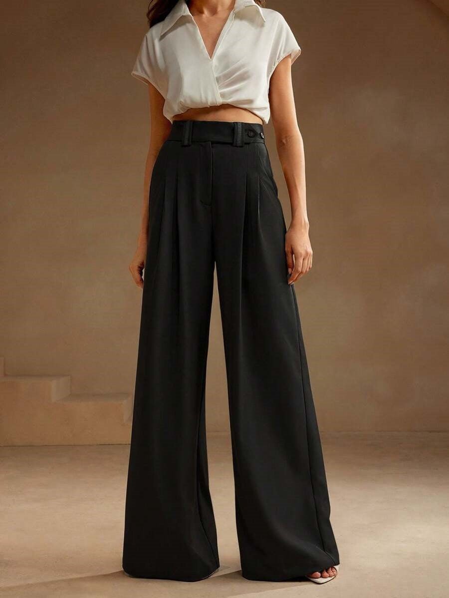 High Waist Temperament Draping Wide - leg Trousers For Women - Relivaro