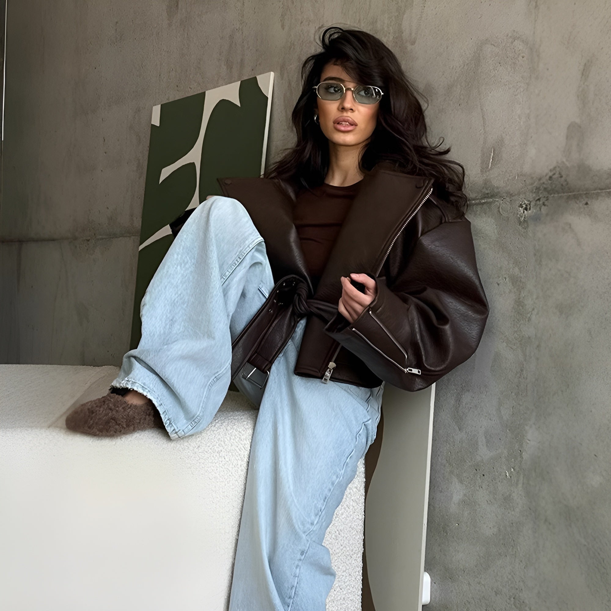 Manteau court en cuir à lacets - Relivaro