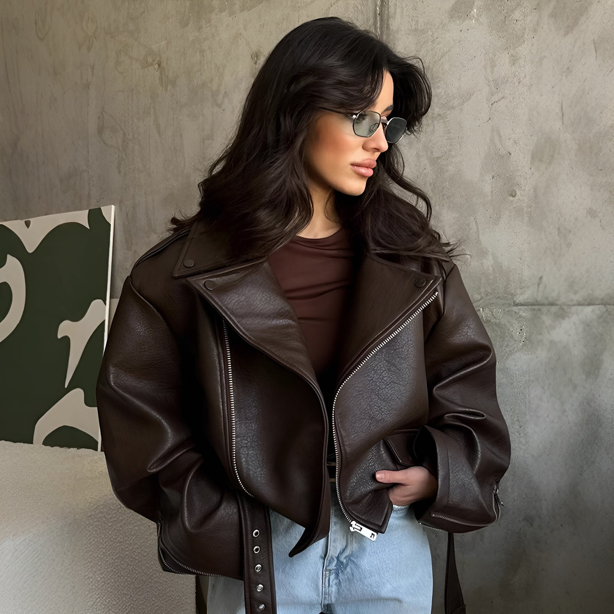 Manteau court en cuir à lacets - Relivaro