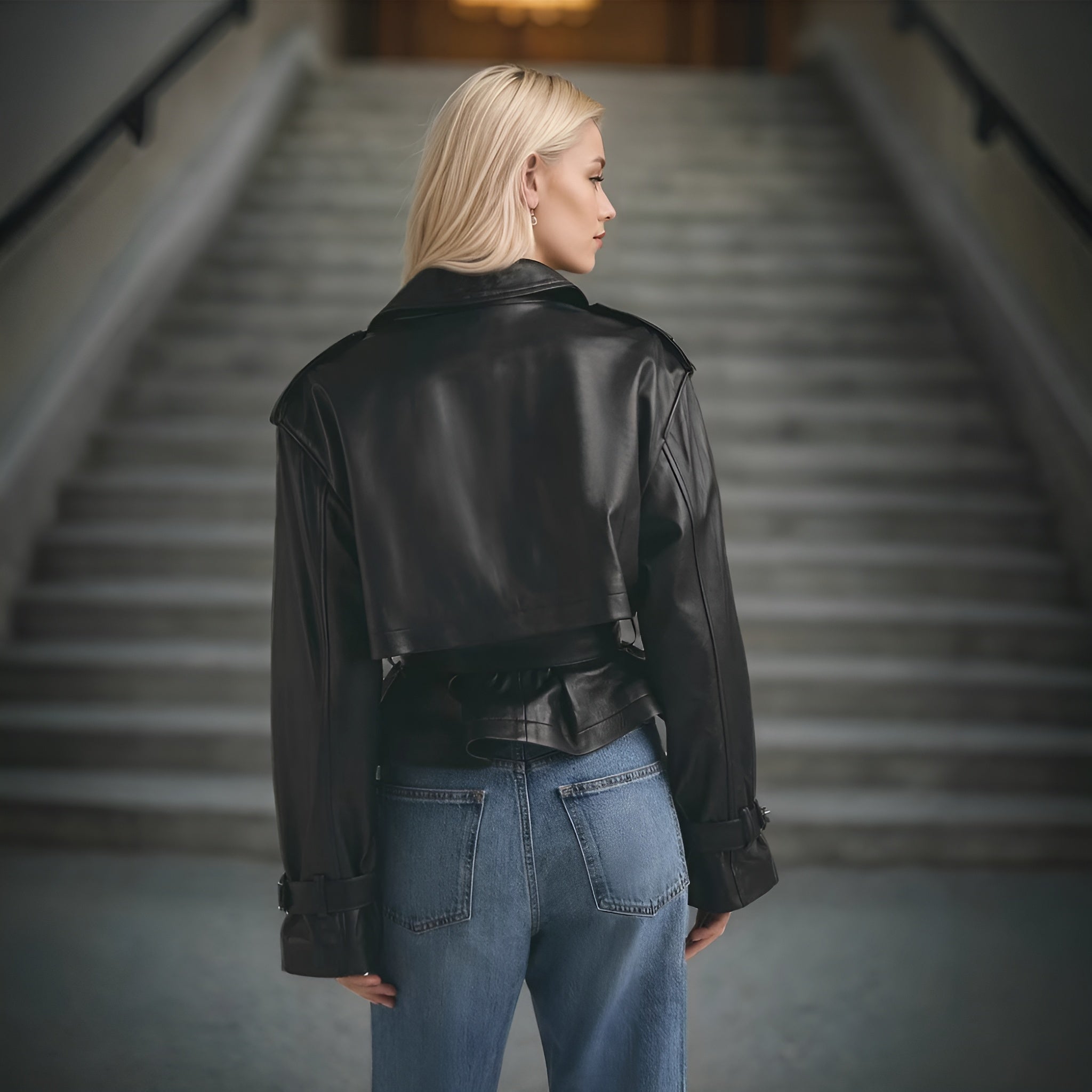 Veste en cuir courte avec nœud à la taille - Relivaro